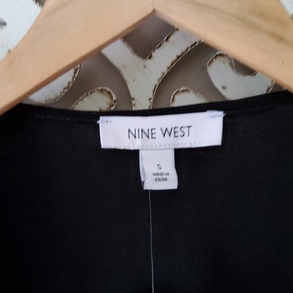 Nine West Women's Faux Wrap Chain Detail Surplice Top in Black - Picture 7 of 10